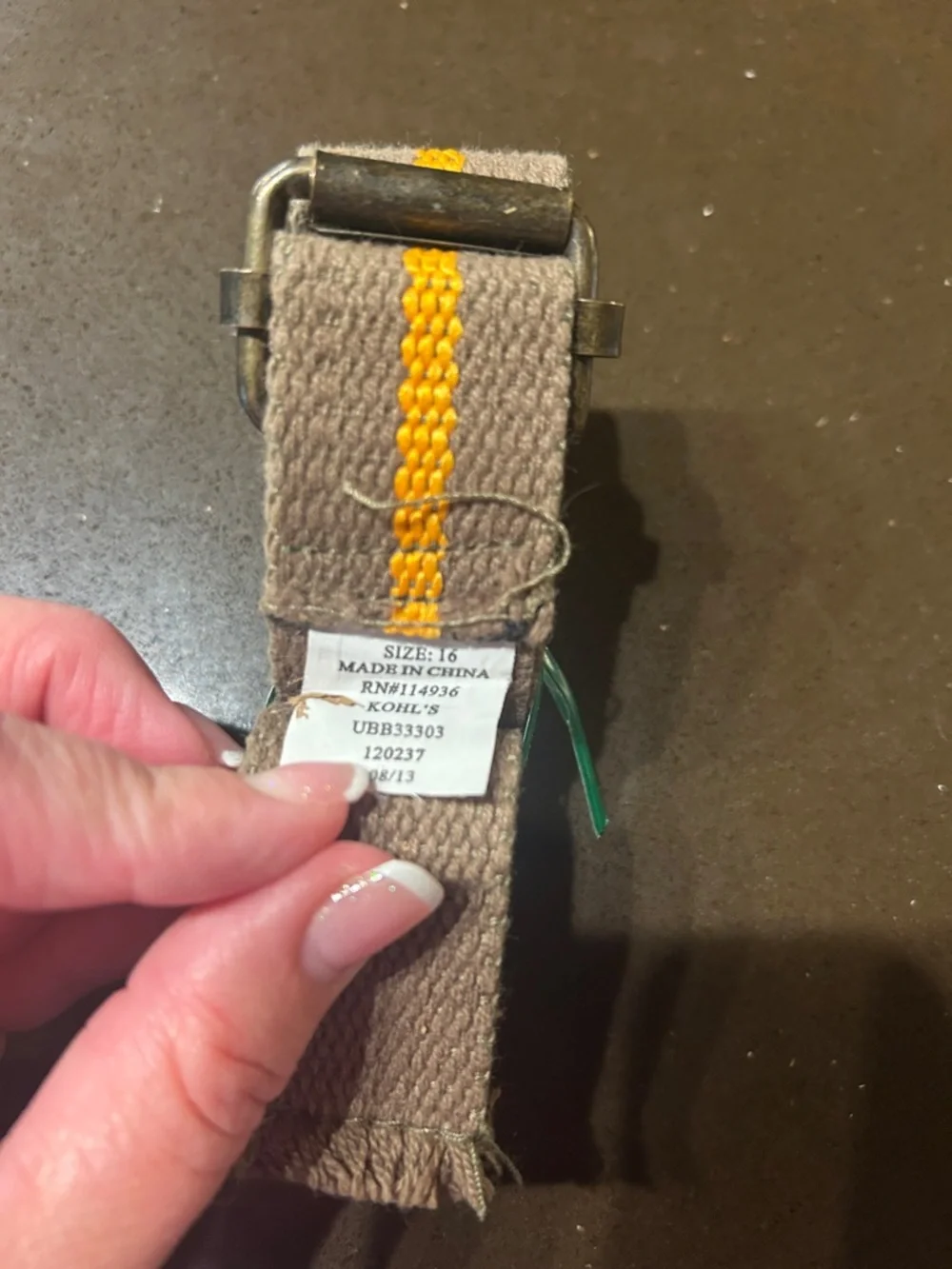 Brown belt with Yellow Center Stripe
